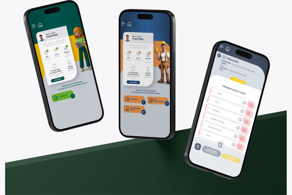 Aplicativo móvel executando um checklist de inspeção